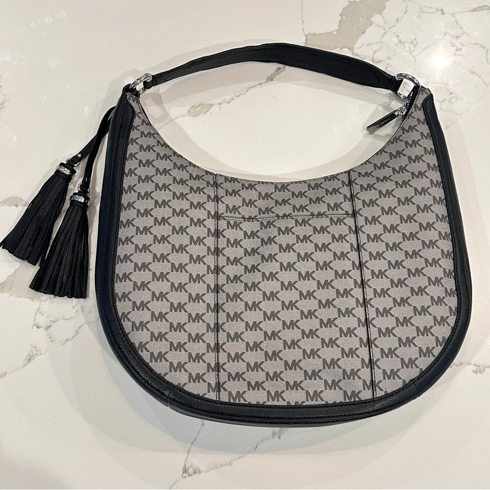 Michael Kors Lydia Large Hobo Bag Purse Signature MK Logo Black Shoulder Bag NEW - Picture 13 of 16